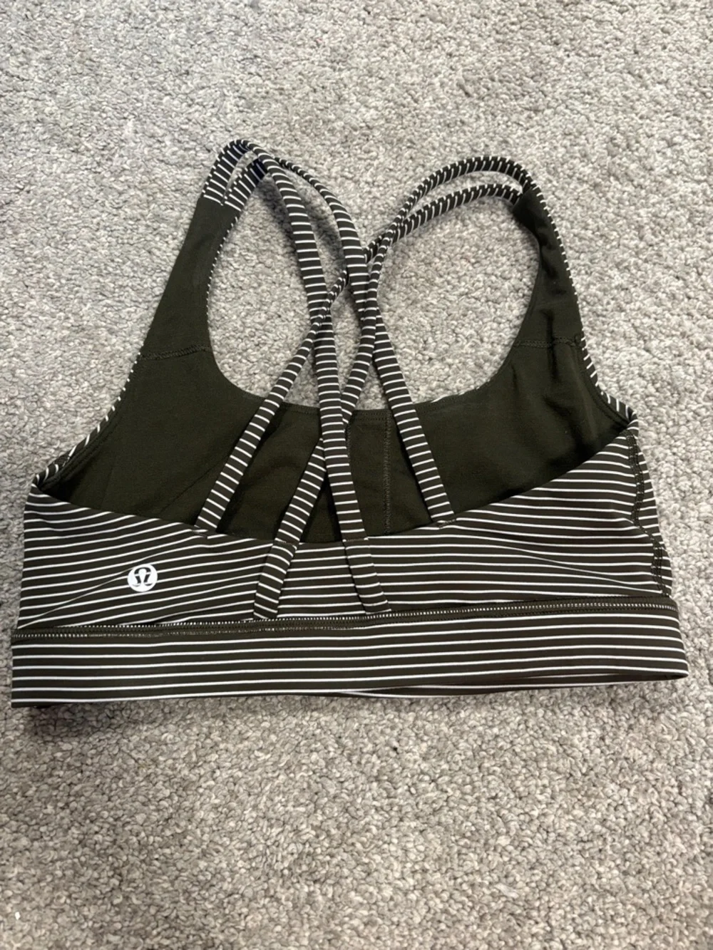 Lululemon Energy Bra *Medium Support, B-D Cup In Hype Stripe Dark Olive White